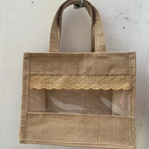 Window jute bag with lace